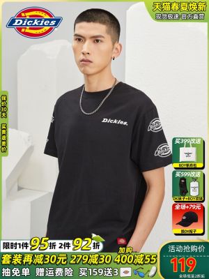 ✿ ✿ Dickies เสื้อยืดแขนสั้นผู้ชายพิมพ์ลายน้ำขึ้นน้ำลงชุดคู่รัก23ฤดูร้อนเสื้อยืดเบสิกใหม่หญิง10360