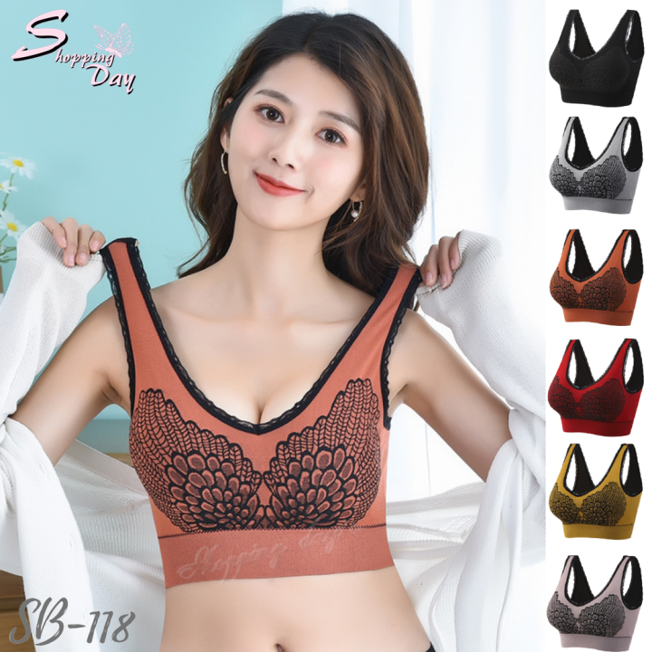 sb-118-sale-สปอร์ตบรา-ลายปีกนก-เสื้อในสตรี-บราแฟชั่น-ชุดชั้นใน-ผู้หญิงผ้านิ่ม-ใส่สบาย-เสื้อใน-บราไร้โครง-บราครึ่งตัว-เสื้อกล้าม-บราคอตตอน