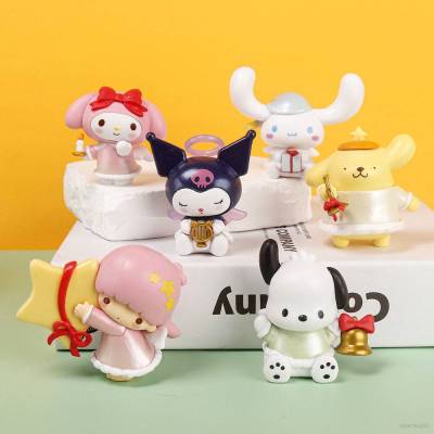 HZ 6pcs Sanrio Christmas Gift Series Action Figure Kuromi Melody Cinnamoroll Pachacco Purin Dolls Toys For Kids ZH