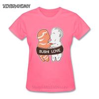 Sushi Love Pattern Tshirt Women Valentines Day Gifts Short Sleeve Lovely Women T-Shirt Popular Funny Casual Hipster Summer Women Tee Shirt 0FQ2