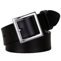 【CW】Belt For Women Round Square Buckle Pin Buckle Jeans Black Belt Chic Luxury nd Designer Leather Belt Female