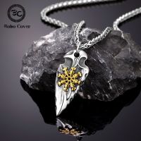 Viking Rune Shield Necklace Men Mix Gold Stainless Steel Norse Spear Trident Amulet Self-defense Pendant Never Fade Jewelry Gift