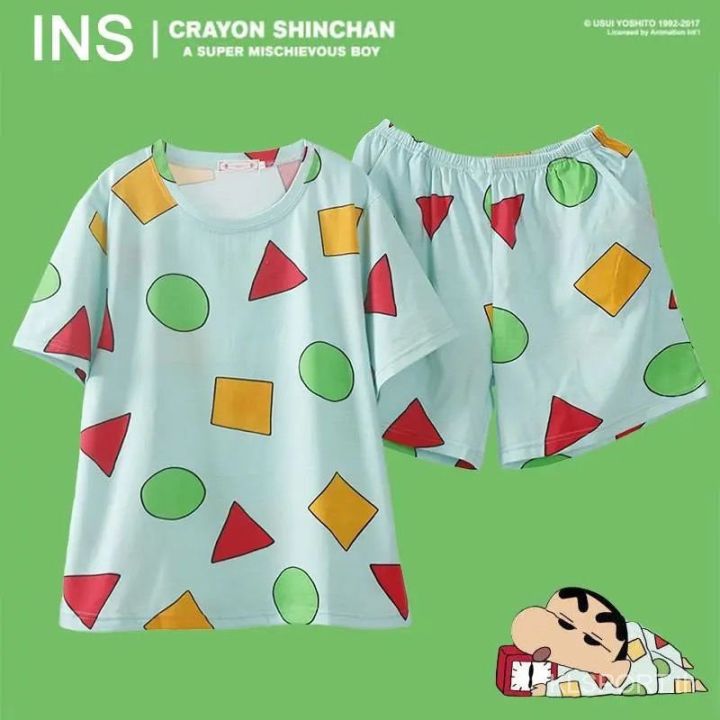 ชินจัง-ผู้ชายและผู้หญิงที่มีชุดการ์ตูนแขนยาววรรคเดียวกันสามารถสวมใส่นอกเน็ตแขนสั้นสีชุดนอนการ์ตูน-cartoon-pajamas-littlestar6-i-vmn