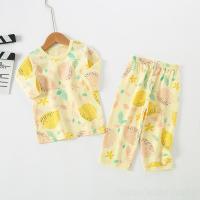 Fashion Spring Summer Pajamas for Toddler Girls Sleepwear Set Boho Cotton Boy Pyjama Kawaii Yellow Lemon Print Kids Casual Suit