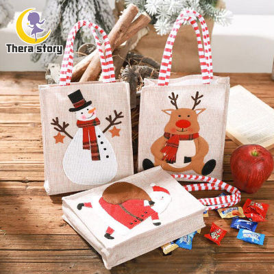 TH คริสต์มาสกระเป๋าผ้าลินินเย็บปักถักร้อยถุงของขวัญเด็กลูกอมสร้างสรรค์ถุงของขวัญคริสต์มาสซานตาคลอส