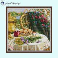 ◄☞ Cozy Afternoon Tea Still Life Cross Stitch Embroidery Kits 14CT Count 16CT 11CT White Fabric Printed Needlework DIY Home Decor