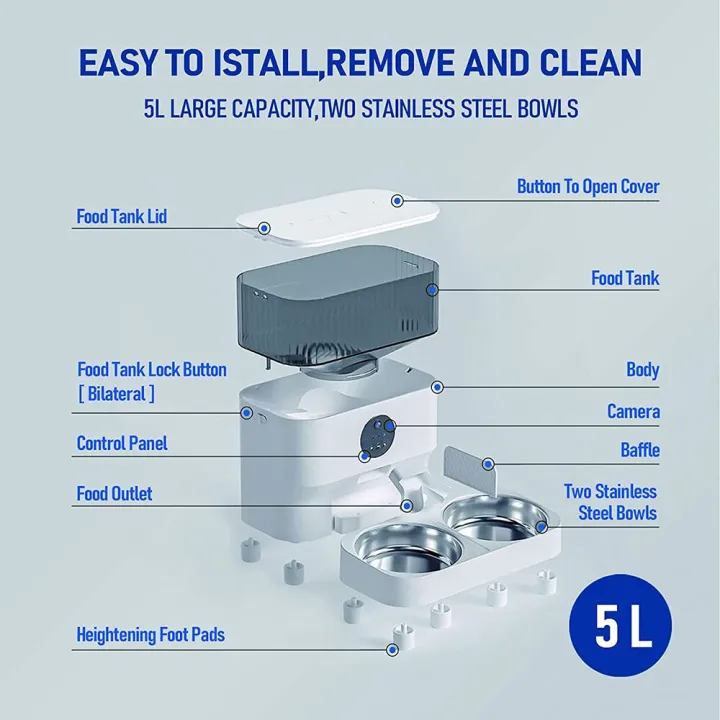 แมวหลายตัวเครื่องให้อาหารแมวอัตโนมัติ-pawpartner-ชามคู่ควบคุมอัจฉริยะกล่องจ่ายสัตว์เลี้ยงความจุมากสำหรับสุนัข