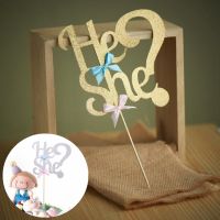 【CW】♙☈  1pc/2pcs Gold Glitter He or She Toppers Baby Boy Birthday Decoration Supply 75