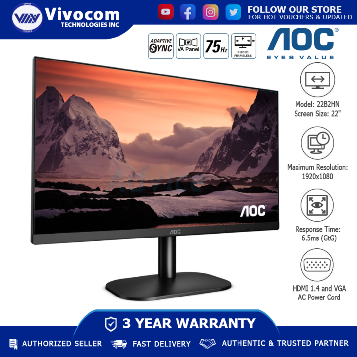 Aoc B Hn Va Ultra Slim Wled Frameless Monitor With Adaptive Sync Hdr Mode Low Blue Light