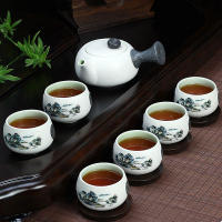 [1 Teapot + 6 Cups] Authentic 7 Pcs Kung Fu Tea Set Snowflake glaze CeramicsPorcelain Tea Ceremony Gift Free Shipping