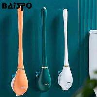 BAISPO TPR Toilet Brush Tongue-Shaped Brush Head Automatically Opens Wall-Mounted Long Brush Handle Bathroom Accessories Set