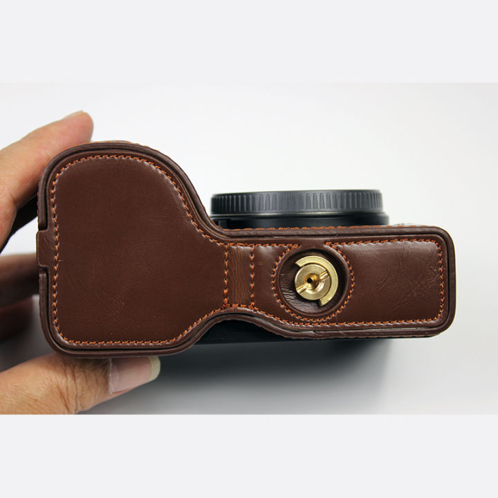 pu-leather-case-camera-half-cover-for-กระเป๋ากล้อง-a6600แบบพกพาพร้อมช่องเปิดแบตเตอรี่