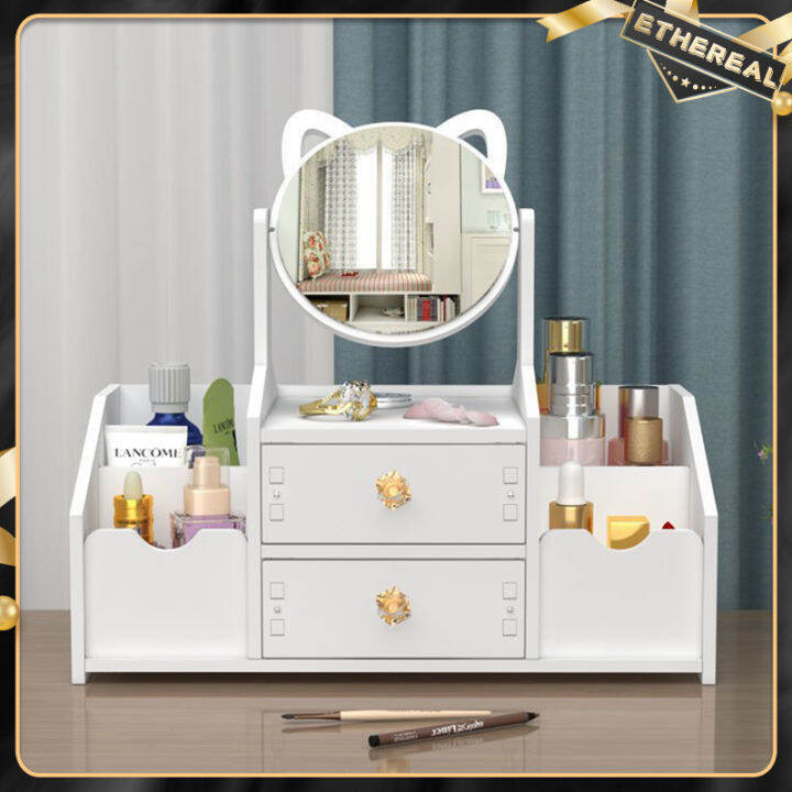 Large Desktop Vanity Makeup Organizer With Mirror Jewelry Lipsticks