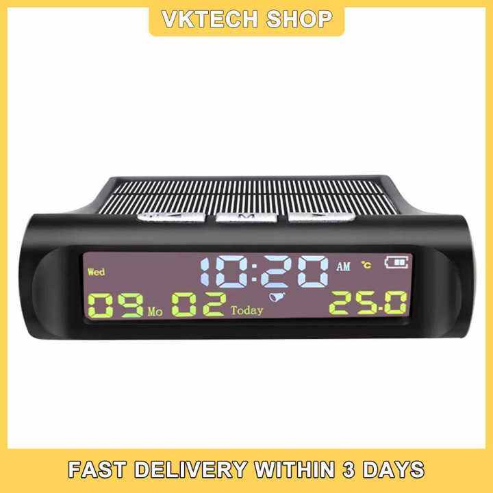 【Fast Delivery】AN01 TPMS Look Solar Car Digital Clock with Date InCar Temperature Display