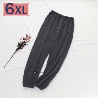 6XL oversized Winter Warm Flannel Elastic Sleep Bottoms Black for Men Uni Female Thick Loose Pajama Home Lounge Velvet Pant