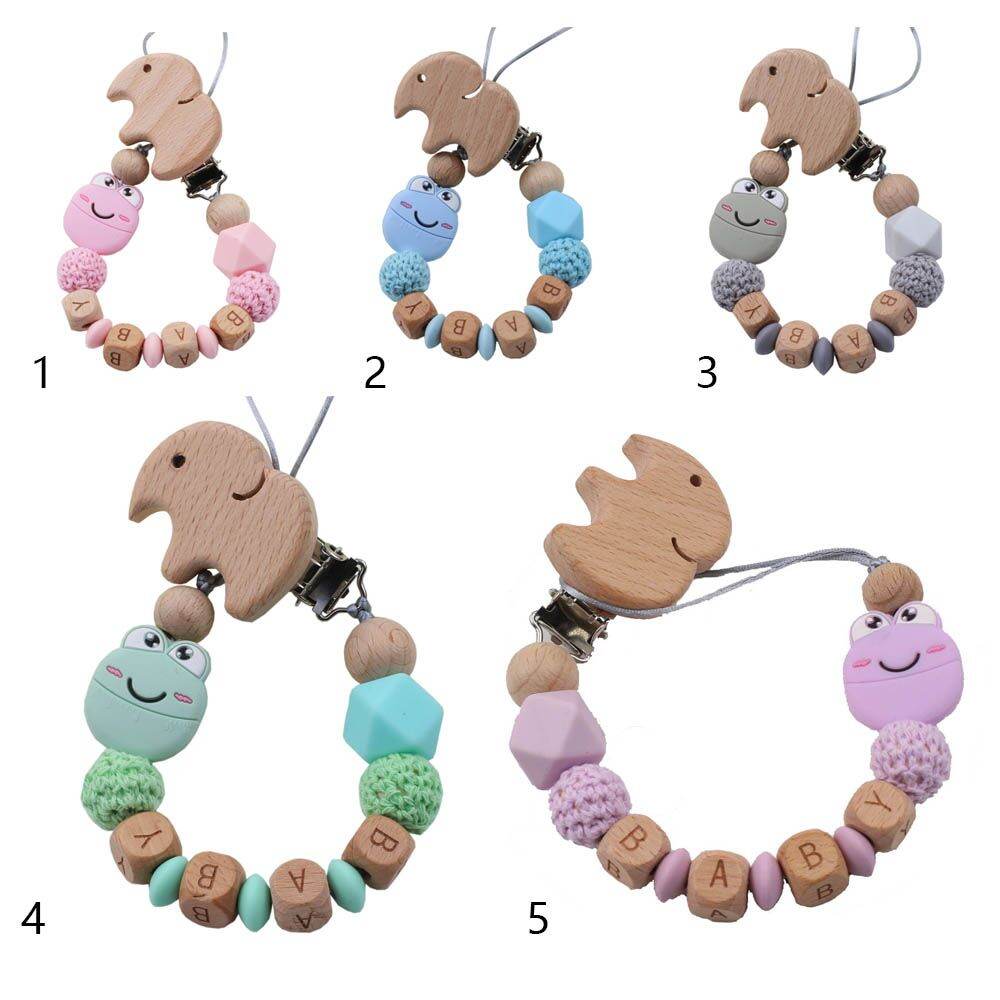 1pcs safety Wooden Cartoon Baby pacifier chain Mix Beaded Baby Feeding Clips 