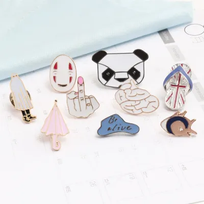Enamel Pins Cartoon Brooches Panda Slippers Middle Finger Brain Jackets Clothes Collar Pin Button Badges Women Jewelry Kid Gifts