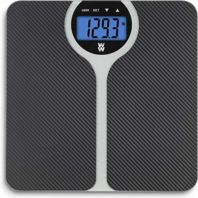 Weight Watchers Scales by Conair Bathroom Scale for Body Weight, Digital BMI Scale for 4 Users, Carbon Fiber Design Measures Weight up to 400 Lbs. in Black Carbon Fiber ~ Blue Backlight