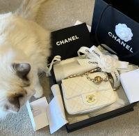 CHANEL Chanel Classic Small Golden Ball MiniCF Flap Bag, Adjustable Length Shoulder Strap, One Shoulder Crossbody Bag, Sheepskin, White Ladies, แนะนำเป็นของขวัญ