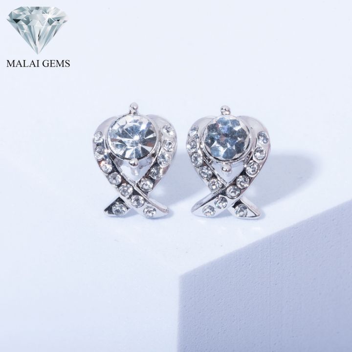 malai-gems-ต่างหูเพชร-เงินแท้-silver-925-เพชรสวิส-cz-เคลือบทองคำขาว-รุ่น-11005233-แถมกล่อง-ต่างหูcz-ต่างหูเงินแท้