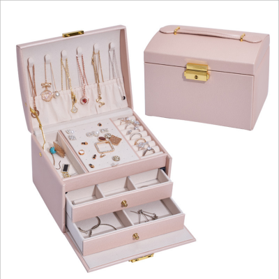 New Luxury Three-tier Storage Jewelry Box With Mirror Portable Silk Thread Storage Box Stud Earrings Ring Jewelry Box