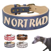 Personalized Dog Collar Wide Leather Pet Collar Customized Dogs Name Phone No Collars for Medium Large Dogs