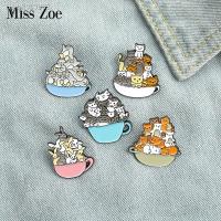 ❁☎ A Cup of Animal Enamel Pin Custom Cats Rabbit Bear Hedgehog Penguin Brooches Bag Lapel Pin Cartoon Badge Jewelry Gift for Kids