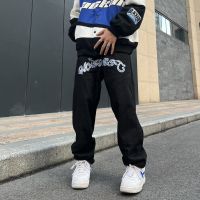 American street print alphabet star jeans men and women hip-hop high street spring and autumn loose straight drag casual pants