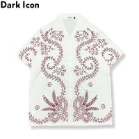 ♗☞ Dark ICON เสื้อเชิ้ตแขนสั้น พิมพ์ลายดอกไม้ ย้อนยุค ฤดูร้อน หลวม ลําลอง ฮาราจูกุ ฮาวาย กระดุมขึ้น เสื้อชายหาด สตรีทแวร์ สําหรับผู้ชาย