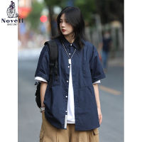 เสื้อเชิ้ตลำลอง ░Noveli / Blue Veyron ใหม่ญี่ปุ่นวินเทจ Frock เสื้อเชิ้ตแขนสั้นผู้ชายอินเทรนด์เสื้อเสื้อโค้ทครึ่งแขนเสื้อผู้หญิง F4858