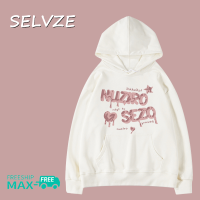 SELVZE เสื้อสเวตเตอร์มีฮู้ดสำหรับผู้หญิงฤดูใบไม้ร่วงและฤดูหนาวลายตัวอักษรความรัก