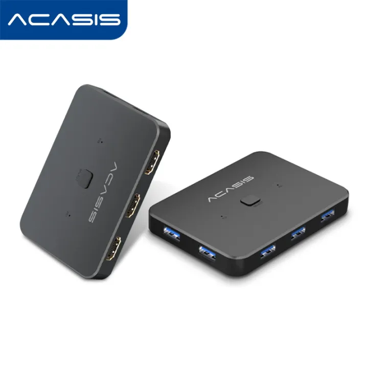 ACASIS USB HDMI KVM Switch 2 In 1 Out 4K 60Hz HDMI Switcher ขยาย4พอร์ตฮับ USB3.0พร้อมสาย HDMI 2.