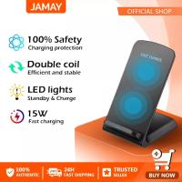 JAMAY x EYD 15W Qi Wireless Charger ที่ชาร์จไร้สาย LED USB C Fast Charging ที่วางขาตั้ง Q740 สำหรับ iPhoone 13 12 11 Pro Max Xs 8 Samsunng S21 S20 S10 Xiaoomi LG สำหรับการเดินทาง