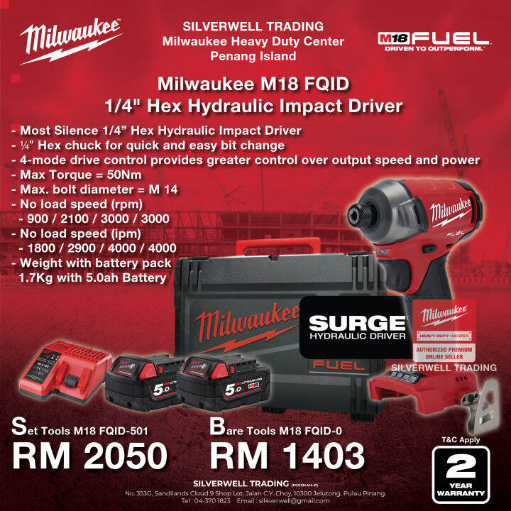 Milwaukee M18 FUEL Surge Hex Hydraulic Impact Driver (M18 FQID) | Lazada