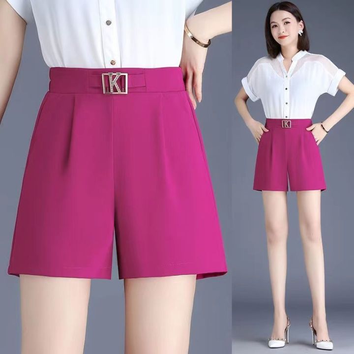 กางเกงผ้าไหมไอซ์เอวสูงของผู้หญิงแนวเกาหลีขาบานเข้ารูปใส่ได้หลายโอกาสใหม่ฤดูร้อนปี2023-celana-setelan
