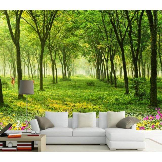 Custom Retro 3D Nature Green Forest Landscape Wallpaper Background ...