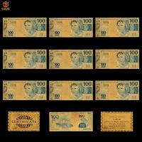 10Pcs lot Gold Plated Banknote Brazil 100 Reais Bank Bill Replica Currency Paper Money Collection And Holiday Gifts