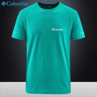 เสื้อยืดแขนสั้นผ้าไหมน้ำแข็งฤดูร้อน Columbia ผู้ชายแห้งเร็วระบายอากาศวิ่งรอบคอครึ่งแขนเสื้อ Blazer