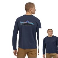 เสื้อยืดแขนยาวใส่สบายการพักผ่อนกลางแจ้งผู้ชาย Patagonia Patagonia คลาสสิกใส่สบาย Flying Fish