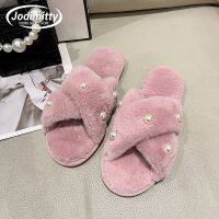 New Design Autumn Winter Women Plush Slippers Thick Bottom Faux Fur Sandals Fashion Home Rubber Sole Non-Slip Cotton Shoes