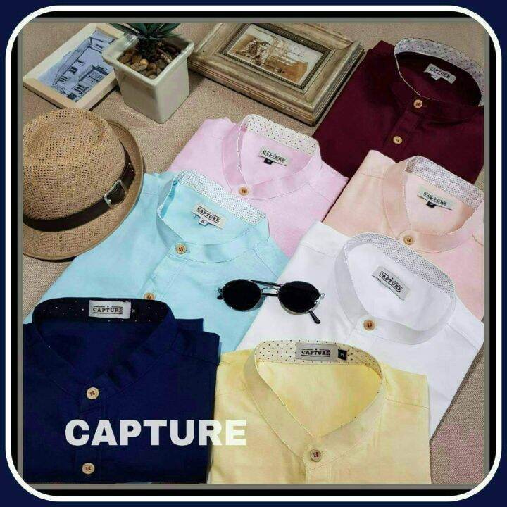 capture-shirt-เสื้อเชิ้ตผู้ชาย-แขนสั้น-คอจีน-สีกรม-มีถึงอก-48-นิ้ว