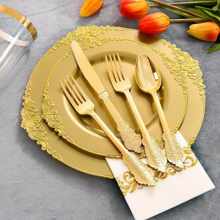 disposable-cutlery-baroque-plastic-plate-plastic-silverware-cup-napkin-combo-set-wedding-birthday-party-decorations-10-guests