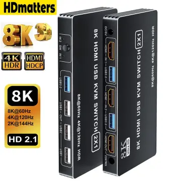 2 Port USB 3.0 KVM Switch Single Monitor HDMI 2.1 8K@60Hz 4K@144Hz for