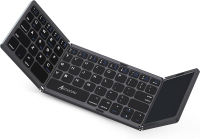 Acoucou Foldable Bluetooth Keyboard with Touchpad Portable Wireless Keyboard (Sync Up to 3 Devices), Rechargeable Ultra Slim Tri-Folding Keyboard for Android iOS Windows Systems - Gray