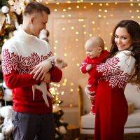 【cw】 Christmas Jumpers Thicken Warm Turtleneck XmasLookMatching SweatersPrinted Mother KnitDad Kids 【hot】