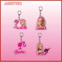 ANNTYE1 4pcs อะคริลิค พวงกุญแจตุ๊กตาบาร์บี้ สีชมพูอมชมพู ตุ๊กตาบาร์บี้ จี้การ์ตูน น่ารักน่ารักๆ ของเล่นสำหรับเด็ก พวงกุญแจตุ๊กตาแฟชั่น ถุงใส่ของ