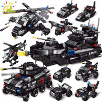 HUIQIBAO SWAT Police Missile Boat 597pcs 8in1 Building Blocks Set City Truck Brick with Policeman Construction Toys for Children