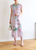 2MUAY รุ่น GJO3877 CAP SLEEVE PRINTED PLEAT DRESS เดรสผู้หญิง เดรสพลีทคุณภาพ 4สี FREE SIZE