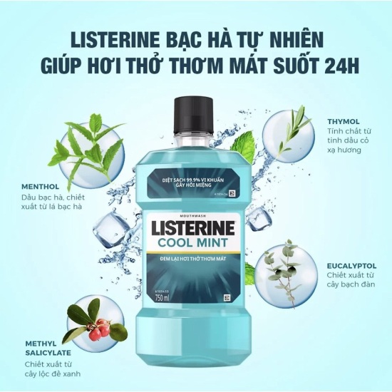 Bộ 2 chai nước súc miệng diệt khuẩn giữ hơi thở thơm mát listerine cool - ảnh sản phẩm 3