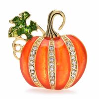 【YF】 Wuli baby Enamel Pumpkin Brooches Classic Rhinestone Brooch Pin Gifts